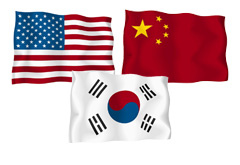 米国、中国、韓国の「３ヶ国」に出願した場合の費用例